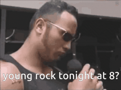 A Man Wearing Sunglasses Is Singing Into A Microphone And Says Young Rock Tonight At 8 . GIF
