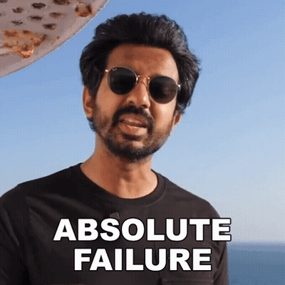 A Man Wearing Sunglasses Says " Absolute Failure " In Front Of A Pizza GIF