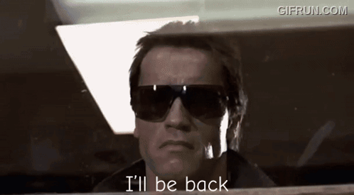 A Man Wearing Sunglasses Says I 'Ll Be Back . GIF