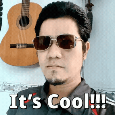 A Man Wearing Sunglasses Says " It 'S Cool " In Front Of A Guitar GIF