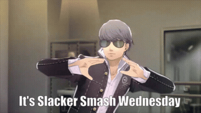 A Man Wearing Sunglasses Says It 'S Slacker Smash Wednesday On The Bottom GIF