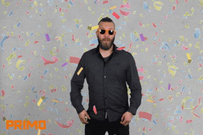 A Man Wearing Sunglasses Stands In Front Of Confetti And The Words It 'S Party Time GIF
