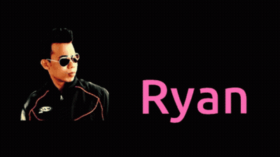 A Man Wearing Sunglasses Stands In Front Of The Name Ryan GIF