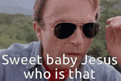 A Man Wearing Sunglasses With The Words Sweet Baby Jesus Who Is That Written Below Him GIF