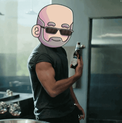A Man With A Bald Head And Sunglasses Is Holding A Bottle GIF
