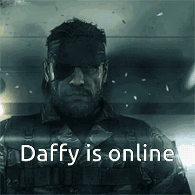 A Man With A Bandage On His Eye And The Words Daffy Is Online Below Him GIF