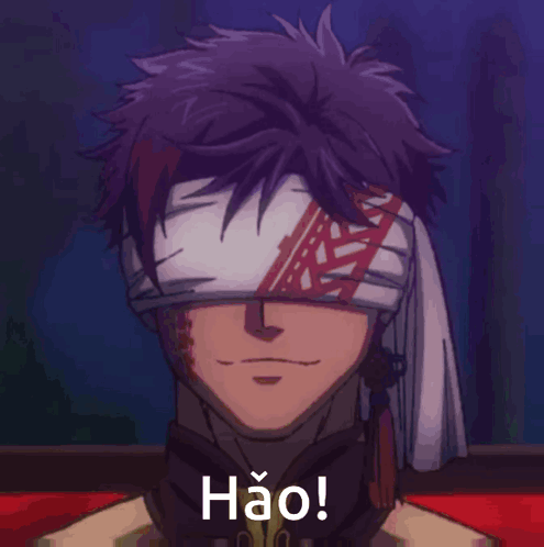 A Man With A Bandage On His Head And The Word Hao On The Bottom GIF