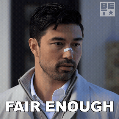 A Man With A Bandage On His Nose And The Words Fair Enough GIF