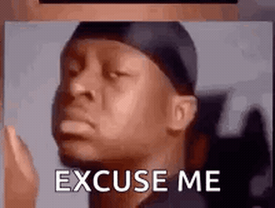 A Man With A Bandana On His Head Is Making A Funny Face And Says `` Excuse Me '' . GIF