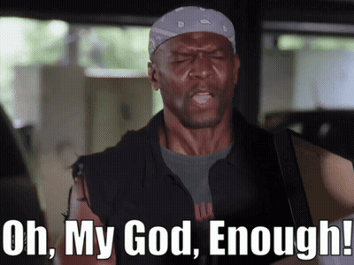 A Man With A Bandana On His Head Says " Oh My God Enough " GIF