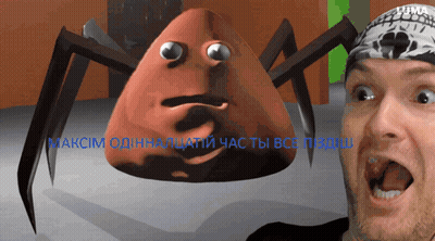 A Man With A Bandana On His Head Stands In Front Of A Cartoon Spider GIF
