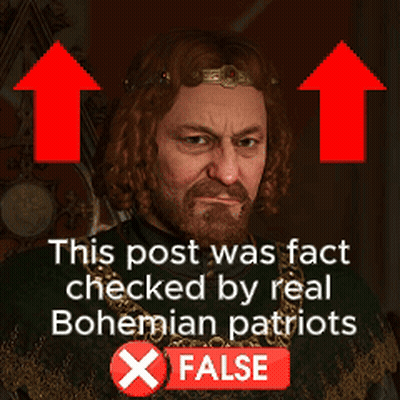 A Man With A Beard And A Crown On His Head Is Being Checked By Real Bohemian Patriots And The Post Is False GIF