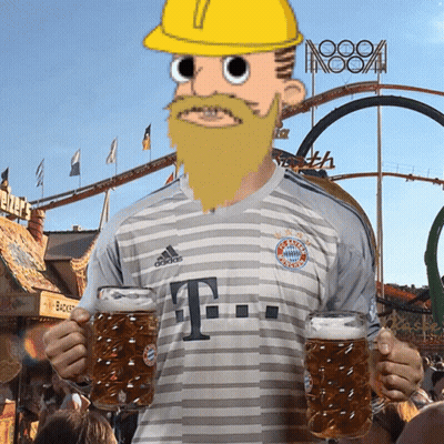 A Man With A Beard And A Hard Hat Is Wearing A Bayern Munich Jersey GIF