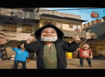 A Man With A Beard And A Hooded Jacket Is Standing In Front Of A Building Holding A Gun . GIF