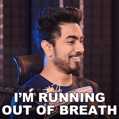A Man With A Beard And A Microphone Says I 'M Running Out Of Breath GIF