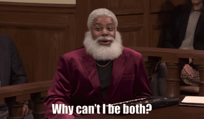 A Man With A Beard And A Red Jacket Says Why Can T I Be Both GIF