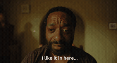A Man With A Beard And A Tattoo On His Forehead Says I Like It In Here GIF