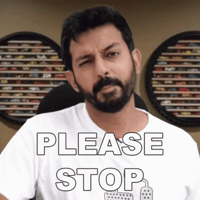 A Man With A Beard And A White Shirt Says Please Stop GIF