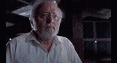 A Man With A Beard And Glasses Is Standing In Front Of A Window In A Dark Room . GIF