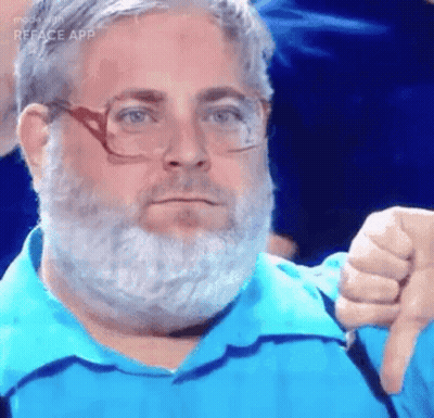 A Man With A Beard And Glasses Is Wearing A Blue Shirt And Giving A Thumbs Down Sign . GIF