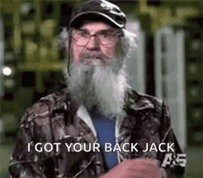 A Man With A Beard And Glasses Is Wearing A Camo Jacket And A Hat . GIF