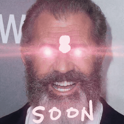 A Man With A Beard And Glowing Eyes Has The Word Soon Written On His Face GIF