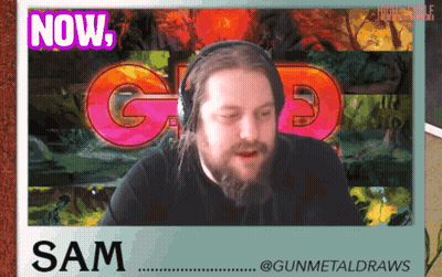A Man With A Beard And Headphones Says " Now Sam " GIF