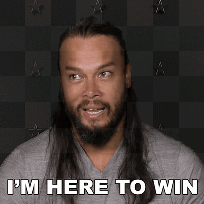 A Man With A Beard And Long Hair Says I 'M Here To Win GIF