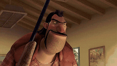 A Man With A Beard And Mustache Is Holding A Rifle GIF