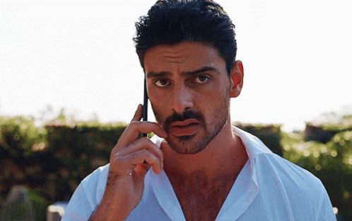 A Man With A Beard And Mustache Is Talking On A Cell Phone GIF