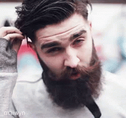 A Man With A Beard And Mustache Is Wearing A Tie . GIF