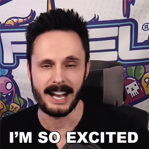 A Man With A Beard And Mustache Says " I 'M So Excited " GIF