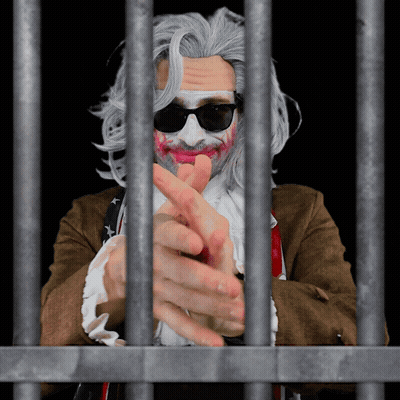A Man With A Beard And Sunglasses Is Behind Bars With His Hands Crossed GIF