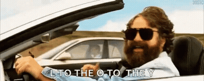 A Man With A Beard And Sunglasses Is Driving A Car . GIF