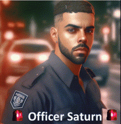 A Man With A Beard And The Name Officer Saturn GIF