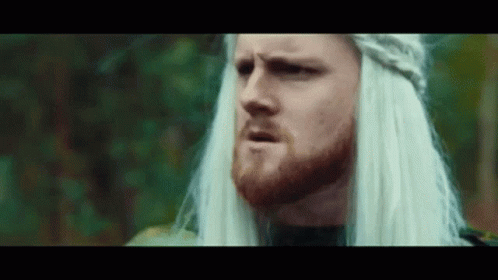 Bearded Man With White Hair Wearing Wig Making Funny Face GIF