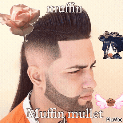 A Man With A Beard Has A Muffin Mullet On His Head GIF