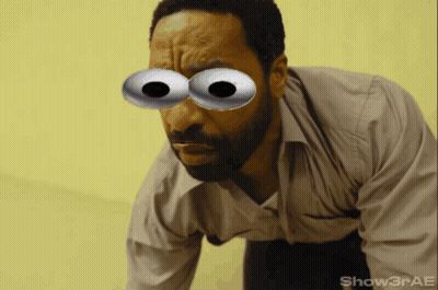 A Man With A Beard Has Googly Eyes On His Face And The Watermark Show3rae GIF