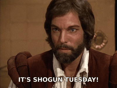 A Man With A Beard Has The Words It 'S Shogun Tuesday Written Below Him GIF
