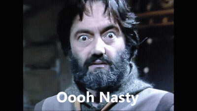 A Man With A Beard Has The Words Oooh Nasty Written On His Face GIF