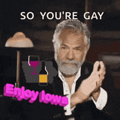 a man with a beard is clapping and says so you 're gay