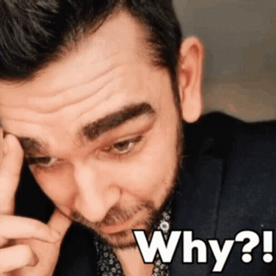A Man With A Beard Is Covering His Face With His Hand And The Word Why Is Above Him GIF