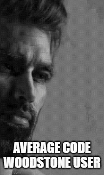 A Man With A Beard Is Crying In A Black And White Photo With The Words `` Average Code Woodstone User '' . GIF