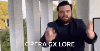 A Man With A Beard Is Dancing And Says Opera Gx Lore In Spanish . GIF