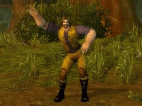 A Man With A Beard Is Dancing In A Video Game In A Field . GIF