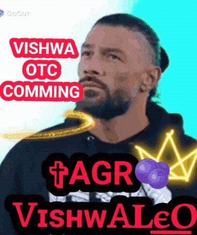 A Man With A Beard Is Featured On A Poster That Says " Vishwa Otc Comming " GIF