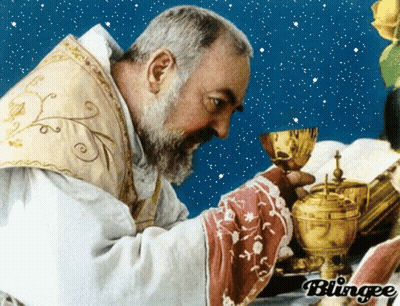A Man With A Beard Is Holding A Chalice With The Word Blingee On The Bottom Right GIF