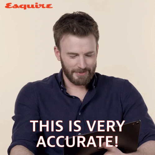 A Man With A Beard Is Holding A Clipboard With The Words This Is Very Accurate GIF