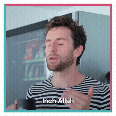 A Man With A Beard Is Holding A Cup And Says Inch Allah GIF