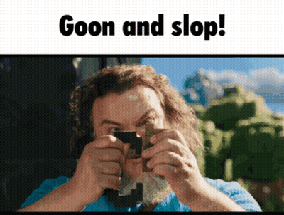 A Man With A Beard Is Holding A Piece Of Wood With The Words Goon And Stop Below Him GIF
